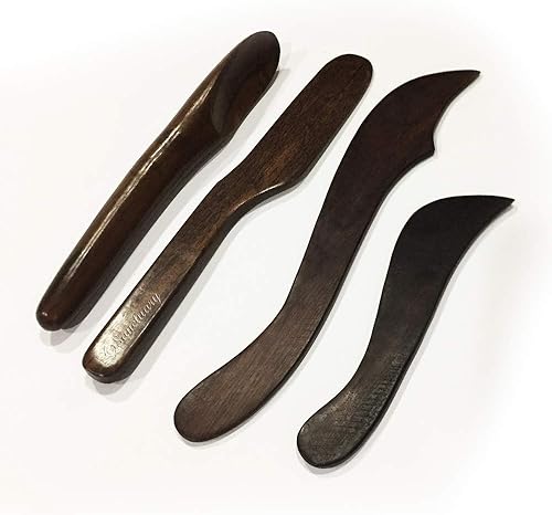 Paquete de 4 cuernos, cuchillo, cuchillo curvo, forma de daga, Gua Sha, herramienta de masaje para raspar cuerpo para cara, masajeadores de madera
