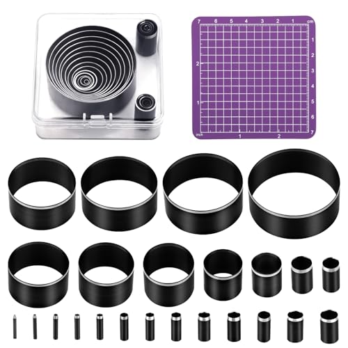 24 Pcs Leather Circle Dies Cutter Tool Set Hole Punch Tools with 1 to 15mm 20 25 30 35 40 45 50 55 60 mm Hole Punch High Carbon Steel Round Craft Punching Tools Kit for DIY Leather Crafts