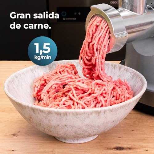 Miniatura 6 de Cecotec Picadora Eléctrica De Carne Crusher 1400 Steel, 1360 W, Óptimo Para Picar, Trocear Y Cortar, 1 Cuchilla Acero Inox Y 3 Placas De Corte Con Agujeros Para 3 Mm, 5 Mm Y 7 Mm