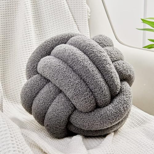 Image of Uvvyui Knot Pillow Ball, Soft Home Decorative Pillows, Round Throw Pillow, Handmade Knotted Plush Pillow, Round Boucle Pillow Cushion (11 Inches Dark Gray)