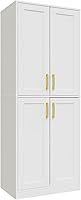 Hamesen Tall White Storage Cabinet with 4 Doors & Adjustable Shelves - Kitchen Pantry for Bathroom, Living Room, Entryway
