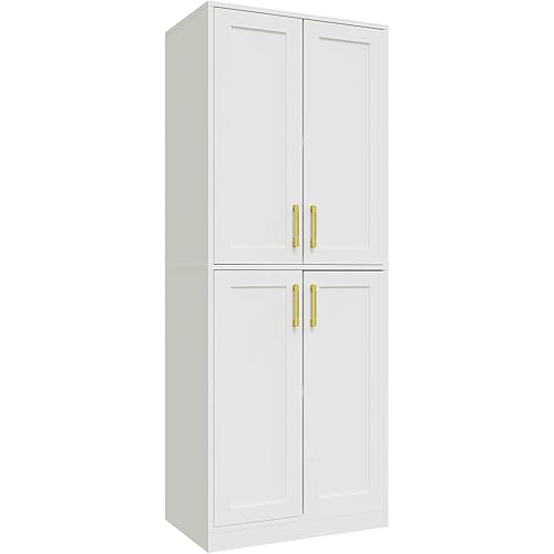 Storage Cabinet, Kitchen Cabinet with Doors & Shelf, Tall Storage Cabinet for Bathroom, Living Room, Entryway,White
