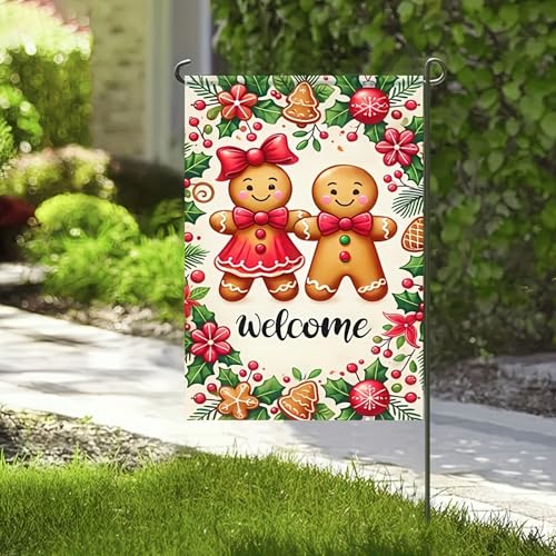 Image of BlissYard Christmas Gingerbread Couple Garden Flag 12x18 Inch Polyester | Double sided polyester, Christmas gingerbread couple holly cookies design, gingerbread decor for porch and yard