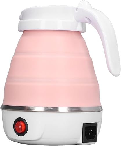 Hervidor eléctrico plegable de viaje, silicona y acero inoxidable Hervidor eléctrico plegable de ebullición rápida 0.6L para acampar (rosa)