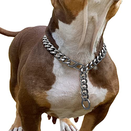 Adjustable Stainless Steel 19Mm Gold Plated Dog Collar Training Walking Metal Dog Duty Chew Proof For Small Medium Large Dogs American Pitbull German Shepherd (19Mm*26Inch, Silver) #TOP26