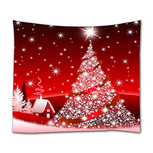 A.Monamour Tapices de Pared Brillo Bling Árbol De Navidad Estrellas Rojas Fondo Decoración Navideña Imagen Imprimir Boho Hippie Mandala Tapiz Mural Mural Cortina Decoraciones Tela Mantel 130x153cm