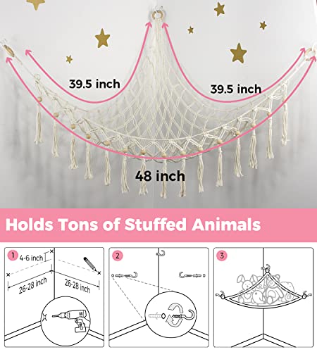Tcgpro Stuffed Animal Storage - Stuffed Animal Hammock Or Net Corner, Boho Stuffed Animal Holder With Tassels, Macrame Hanging Toy Organizer Ideas For Plush Display, Kids Room Bedroom Decor #TOP5