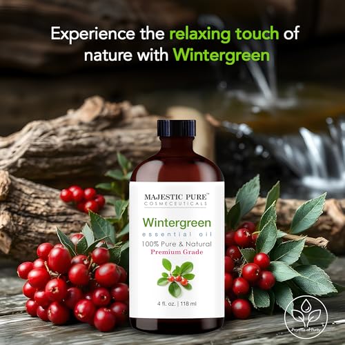 Image of Majestic Pure Wintergreen Essential Oil for Diffuser - 4 Fl Oz | 100% Natural Essentials Oils for Aromatherapy, Massage, candle making, soap making and custom essential oil blends
