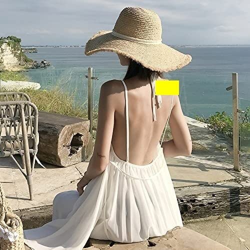 Verstellbarer Ersatz-Schultergurt, Handtaschenträger-Kleider, Damen-Sommer-Kleid mit verstellbarem Spaghetti-Träger, Blumen-Split, rückenfreies Strandkleid, Sommerkleider (Farbe: Weiß, Größe: M) (Col