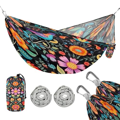 ATTX Brightly Colored Birds Camping Hammock - Lightweight & Portable Hammocks, Heavy Duty 330lbs Capacity for Indoor, Hiking, Backpacking, Travel, Backyard, Beach#260