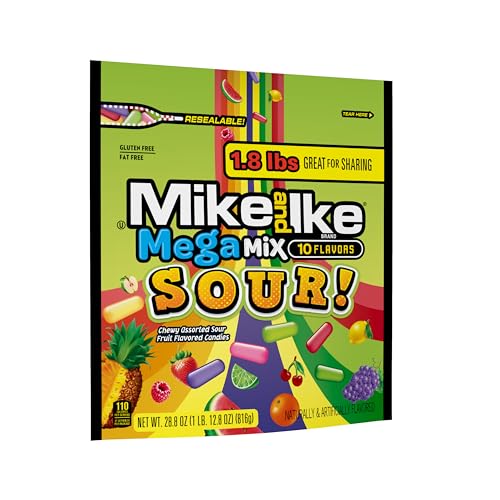 Image of Mega Mix Sour Mike and Ike Candy, 28.8 Ounce Bag (Pack of 1), Chewy Candy, Vending Machine Candy, Gummy Candy Mix, Sour Candy