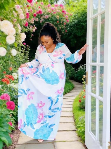 Image of Nuofengkudu Womens Chiffon Deep V-Neck Maxi Dress Summer Boho Dresses(S-5XL)