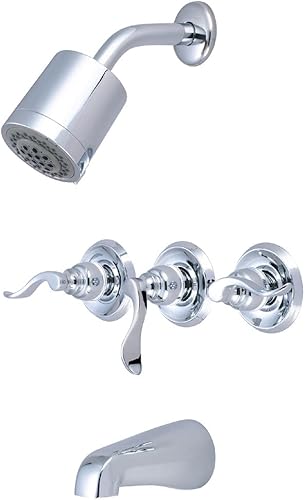 Kingston Brass KB8231NFL NuWave - Grifo francés para bañera y ducha de 3 manijas, cromado pulido, escudo de 3-18 pulgadas de diámetro