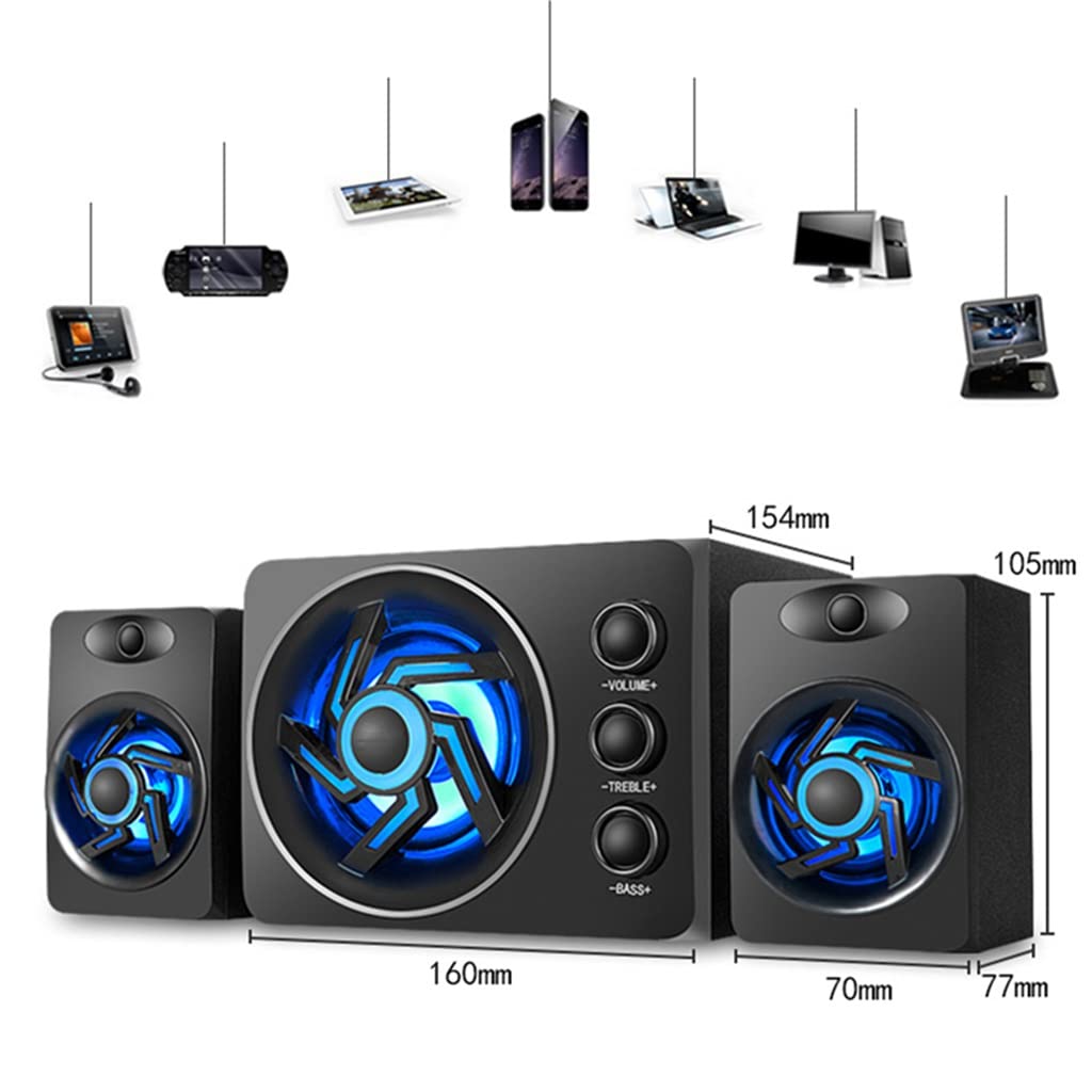 Con colorato. PORTATO Speaker for computer desktop leggeri con subwoofer 2.1 Gaming e Multimedia Pc Altoparlanti(Schwarz)