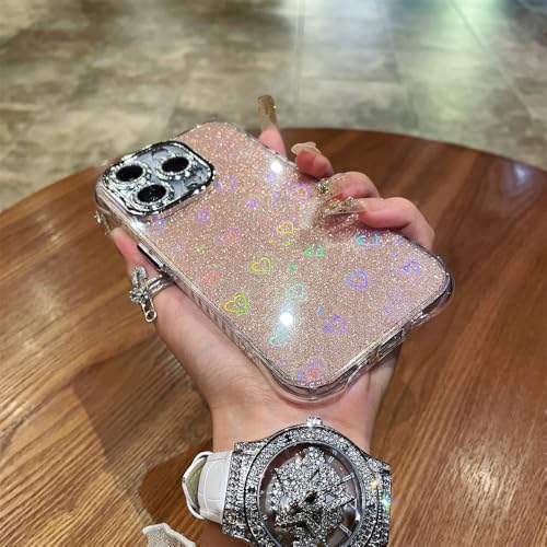 Coque iPhone 15 Pro Max transparente rose paillettes anti rayure objectif