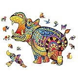 AthlChamp Wooden Puzzle for Adults and Kids, Animal Shape Magic Wooden Jigsaw Puzzles, Unique Shaped Puzzle Pieces, 26.6 x 30 cm, 200 Pieces, Hippopotamus, Medium