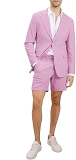 Conjunto de traje de dos piezas rosa ajustado for hombre con pantalón corto for bodas, fiestas y reuniones de negocios