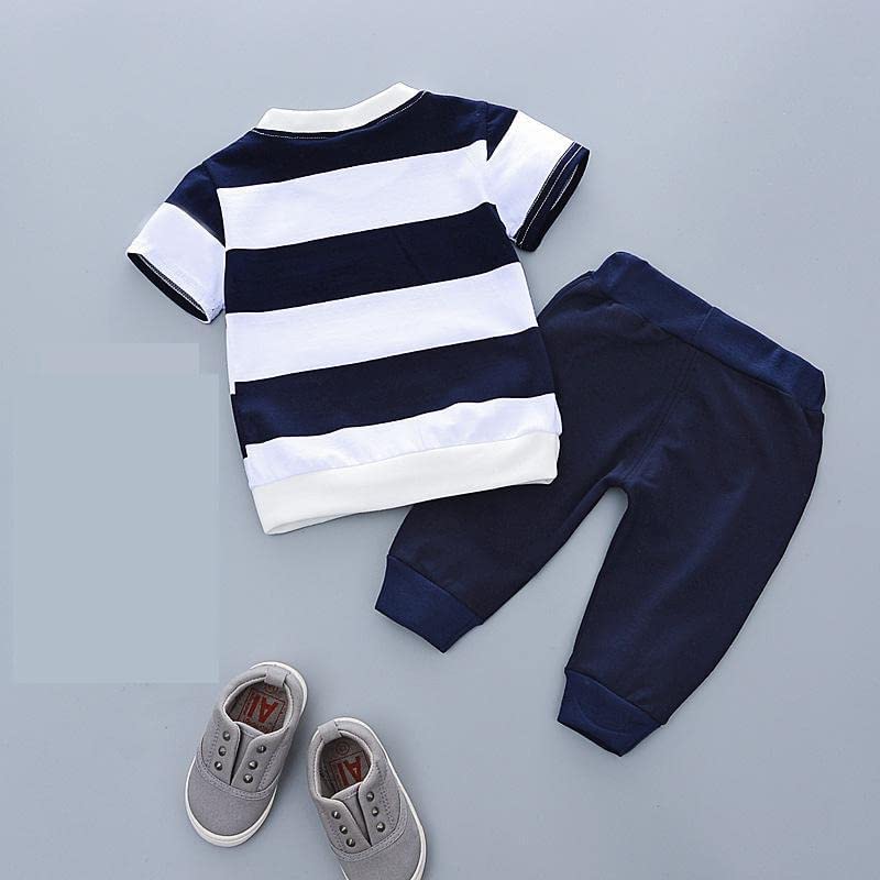 Image of Bold N Elegant Kids Cartoon Stripe Print Cotton Cute Half Sleeve T-shirt and Shorts Clothing Set for Infant Toddler Baby Boy Girl