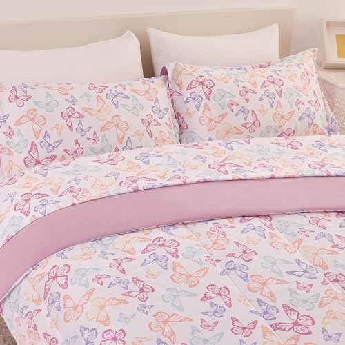 Image of Yibeizi Butterfly Kids Comforter Set for Girls Full Cute Bedding