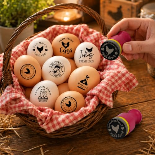 Terwex Egg Stamps for Fresh Eggs - Personalized Chicken Egg Stamp with Your Unique Logo Marking - Waterproof Ink Egg Labeling Stamps - Egg Stamper for Farm Chicken Coop Backyard Branding Gift Giving