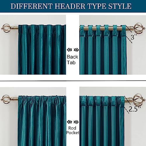 Image of PRIMROSE Teal Velvet Curtains 72 inches Long for Living Room,Luxury 2 Panels Room Darkening Rod Pocket Back Tab Curtain Elegant Thermal Insulated Heavy Soundproof Decorative Window Drapes for Bedroom