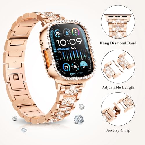 Image of SUPOIX for Apple Watch Band 49mm + Case, Bling Bands for Women (Rose Gold)