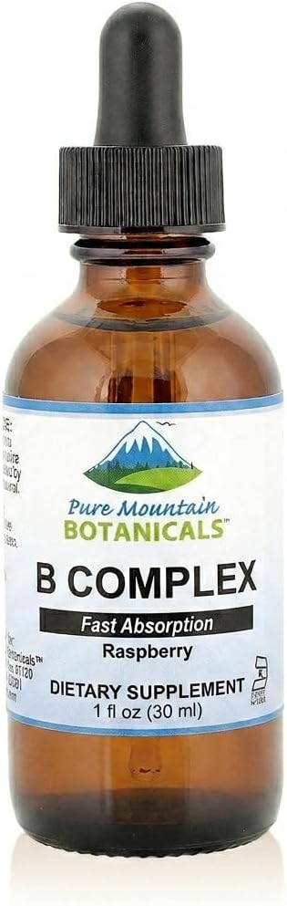 Liquid Vitamin B Complex - Raspberry Flavor Kosher B Complex Vitamin with B12, B6, Thiamin, Biotin, Niacin - 1oz Bottle