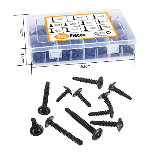 Phillips Head Self Tapping Screws, 415 Pcs M4.2 M4.8 Wafer Head Self Drilling Screws, Black Sheet Metal - Image 3