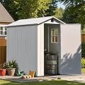Patiowell 4 x 6 FT Resin Storage Shed with Floor, Outdoor Plastic Garden Shed with Lockable Door & Window, Easy Assembly Tool Shed for Backyard, Light Gray