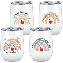 Newtay 4 Pcs 12 oz Teacher Gifts for Women Teacher Cup Appreciation Gifts from Student Thank You Birthday Presents for Graduation Christmas Stainless Steel Tumbler with Lid and Straws