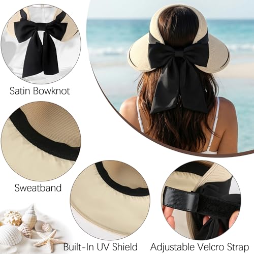 Sombrero de mujer con ala ancha y lazo estilo playa miniatura 2