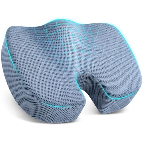 Image of TushGuard Office /Car Seat Cushion, Non-Slip Sciatica & Back Coccyx Tailbone Pain Relief Chair Pad, Memory Foam Butt Pillow for Computer Desk, Wheelchair, Driving (Light Blue)