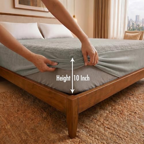Image of Cotton Feel Terry 78x60 inch Ultra Soft Waterproof Mattress Protector Queen Size | Breathable Hypoallergenic Mattresses Cover for Queen Size Bed (Grey)