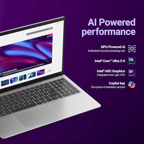 Image of Dell 15 AI Powered Laptop, Intel Core Ultra 5 225H, 16GB DDR5 RAM, 512GB SSD, 15.6 inch FHD Anti-Glare Display, Intel Arc Graphics, Dedicated Copilot Key, Backlit Keyboard, Silver, Win11 Home + MSO H&S'24