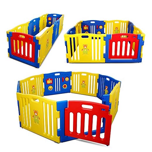 Kidzone Interactive Baby Playpen 8 Panel Safety Gate Children Play Center Home Child Activity Pen ASTM Certified (Blue- Yellow- Red)