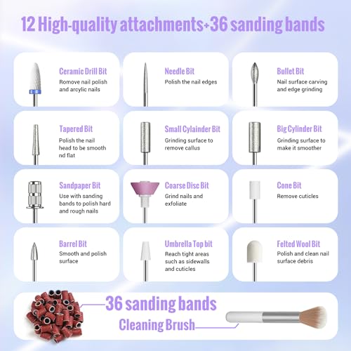 Denabuty Nagelfräser Kabellos, 13 in 1 Fräser für Gelnägel 35000 u/min, Elektrische Nagelfeile Professionell Nail Drill, Maniküre und Pediküre Set Elektrisch für Semi Permanent, Acrylnägel DN-2402
