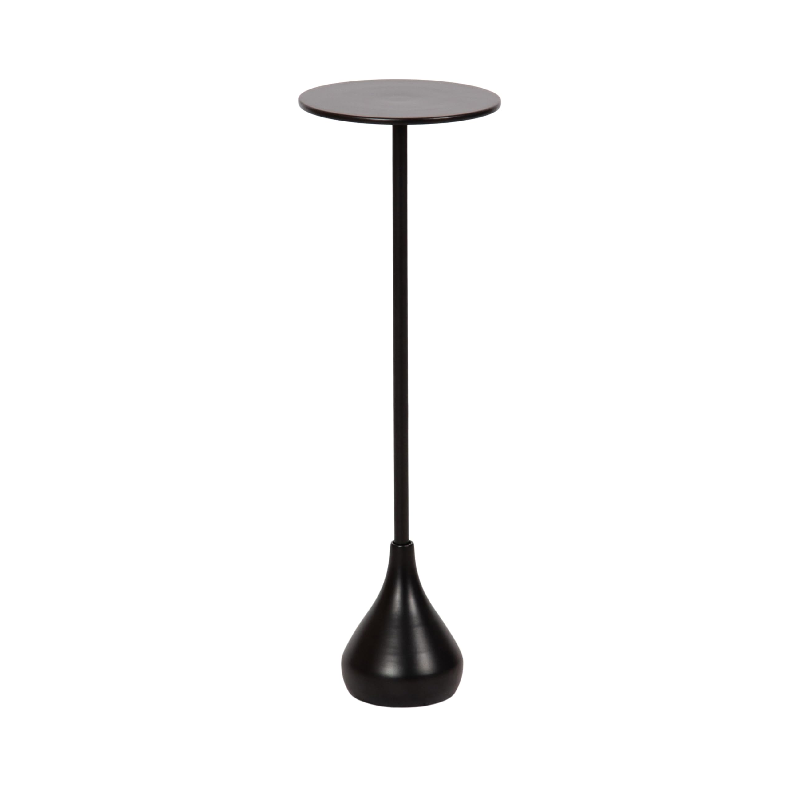 Kate and Laurel Hersi Decorative Modern Pedestal Drink Table; 7 x 7 x 20; Black; Cast Aluminum Mini Table with Teardrop Base for Use as Small Plant