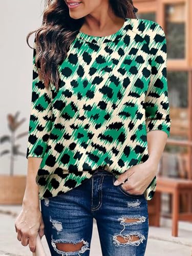 KISSMODA Tunic Tops for Women Loose Fit Dressy Round Neck Pleated 3/4 Length Sleeve Spring Tops