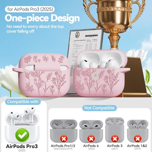 Image of Ekoonpft for Airpods Pro 3 Case, Flower Engraved Cases for Apple AirPods Pro 3rd Generation 2025, Soft Silicone Cover for Men Women Girly with Cleaning Kit & Keychain, Anti-Scratch, Shockproof