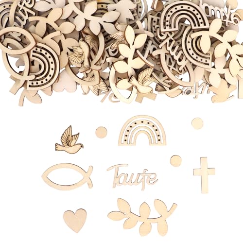 Taufe Deko - Elegante Deko Taufe aus Holz Perfekt für Mädchen und Junge Geeignet für Kommunion Firmung und Babyshower mit Fisch-Motiven (Taufe Deko 120)