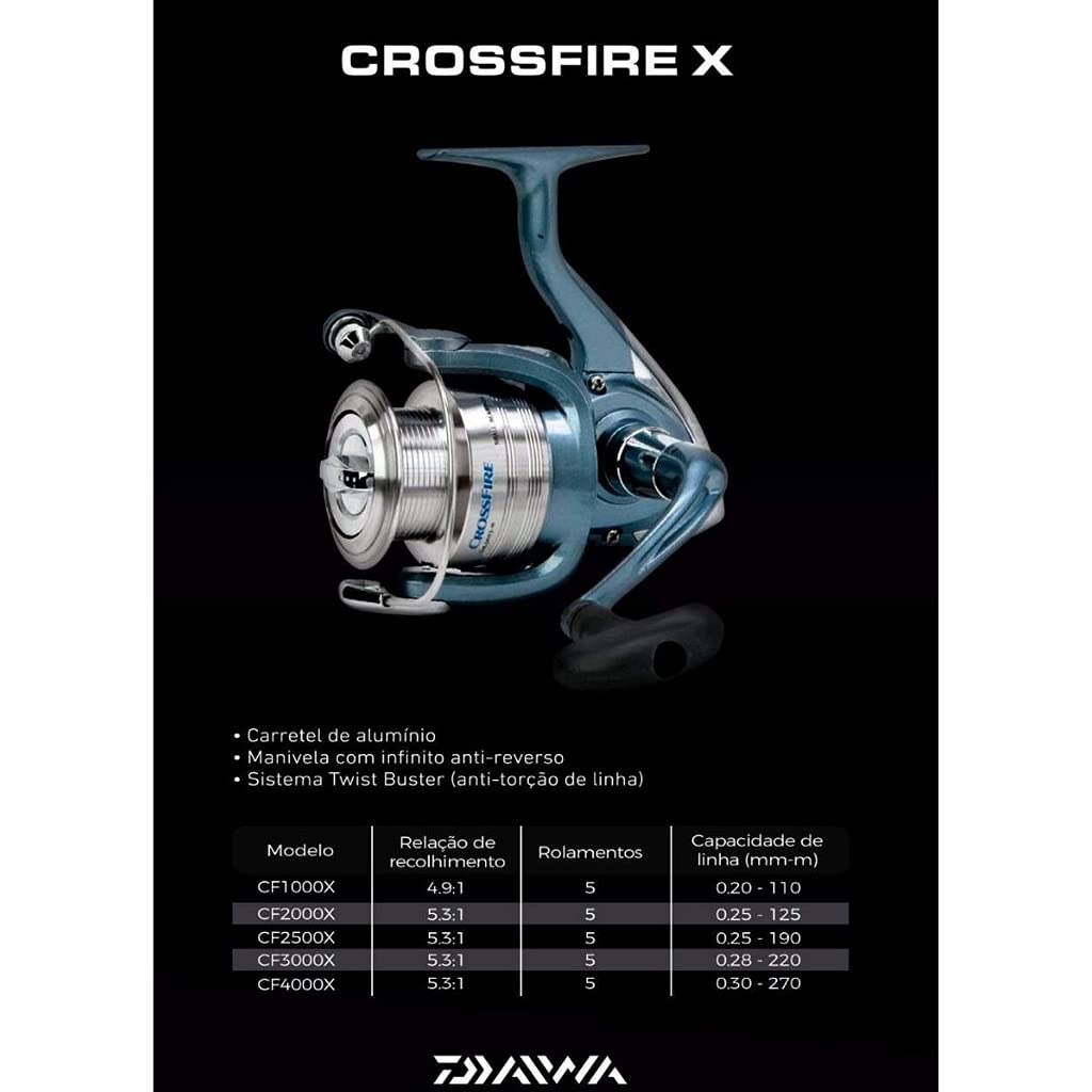 MOLINETE DAIWA CROSSFIRE 2000X CAIXA PRETA : Amazon.com.br: Esporte