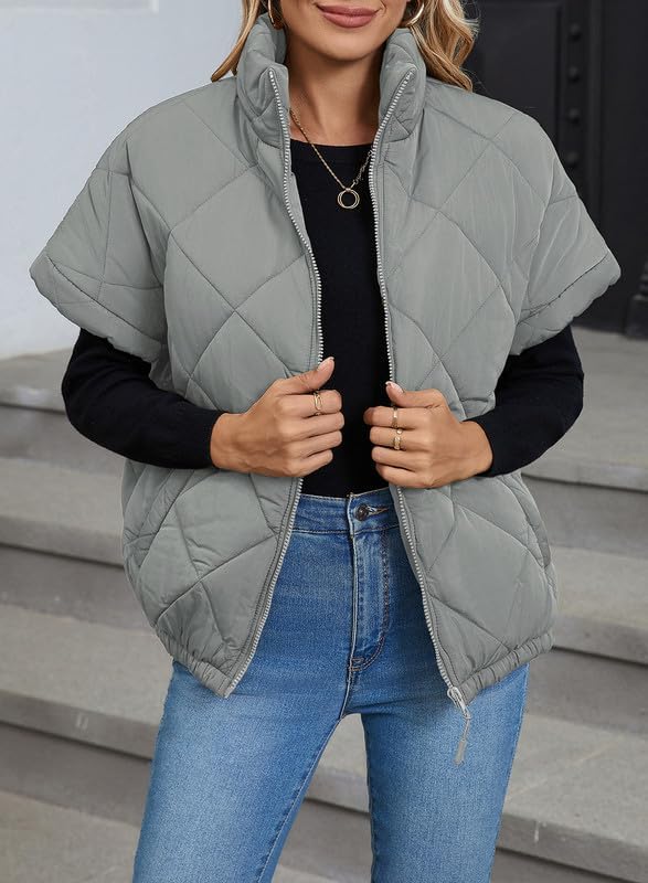 SHEWIN Quilted Jackets For Women 2025 Casual Lightweight Short Sleeve Zip Up Warm Vests - Image 5