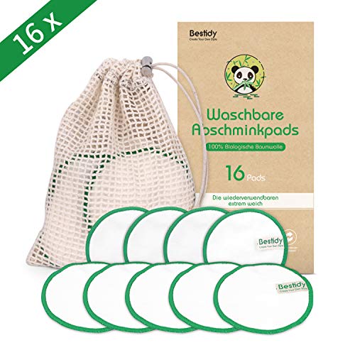 Preisvergleich Produktbild Abschminkpads Waschbar,16 Packs Wiederverwendbare Bambus Wattepads 10CM,100% Natürliche Bio Baumwolle waschbare Abschminktücher aus Bambus & Baumwolle mit Wäschebeutel,Gesichtsreinigung (16pcs)