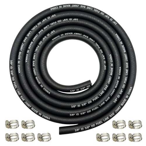 Image of 3 /8 Inch ID Fuel Line Hose Braided J30R7 NBR Rubber Tubing 8 Feet for Automotives Boat Generators w / 10 Clamps (9.5mm ID)