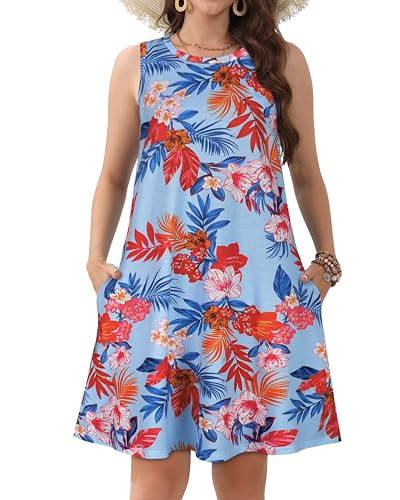 Image of JOLIGAL Womens Summer Dresses Casual Sleeveless Tshirt Sundress Beach Cover Up with Pockets Loose Tank Dress 2026