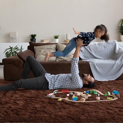 HOMORE Large Area Rugs 9x12 Living Room, Brown Area Rug Big Rugs for Bedroom, Soft Fluffy Plush Furry Rug for Kids Playroom Classroom, Modern Shaggy Rugs and Carpets for Farmhouse Living Room Decor