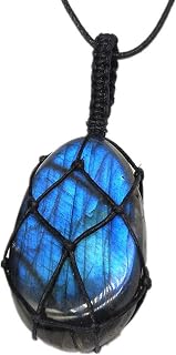 AITELEI Labradorite Crystal Necklace - Natural Healing Chakra Pendant with Hand-Woven Rope & Palm Stone