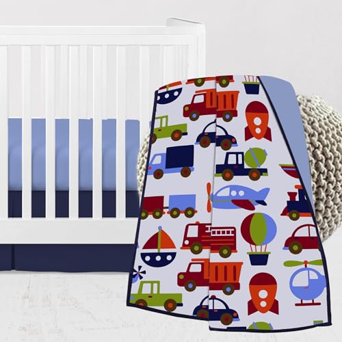 Bacati - Transportation Blue Navy Green Red Orange 3 pc Crib Bedding Set