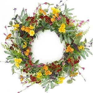 Artificial Spring Summer Wreath for Front Door Yellow Daisy Wreath with Olive Leaf,Eucalyptus Leaves for Front Door Indoor Outdoor Wall Porch Farmhouse Home Decor Artificial Spring Summer Wreath for Front Door Yellow Daisy Wreath with Olive LeafEucalyptus Leaves for Front Door Indoor Outdoor Wall Porch Farmhouse Home Decor