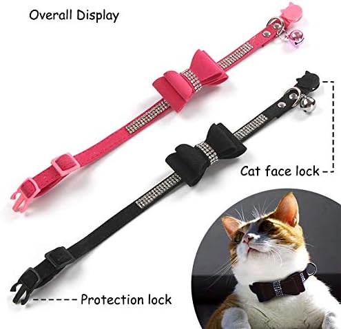 CHUKCHI 2 Pack Cat Collar Bling Diamond Breakaway with Cute Bow Tie and Bell for Kitty and Some Puppies, Adjustable from 7.8-10.5 Inch